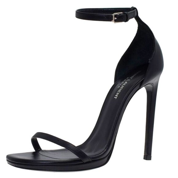 BRAND NEW Saint Laurent Paris Black Leather Jane Ankle Strap Sandals heels sz 39 - Picture 1 of 6